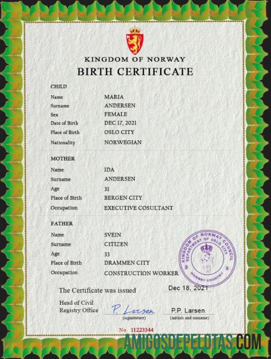 Para baixar modelo PSD de certidão de nascimento da Noruega